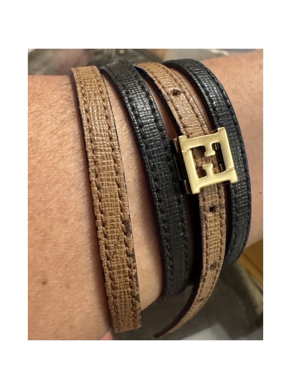 Fendi Reversible Leather Fendi Choker Necklace,bracelet 2 tone Black Cream COA - Picture 4 of 13
